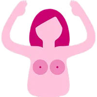 Rosa illustration av kvinna som sträcker upp armarna över huvudet 