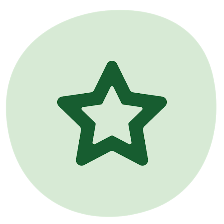 Grön stjärna med en mindre stjärna inuti på en ljusgrön bakgrund i en organisk form.