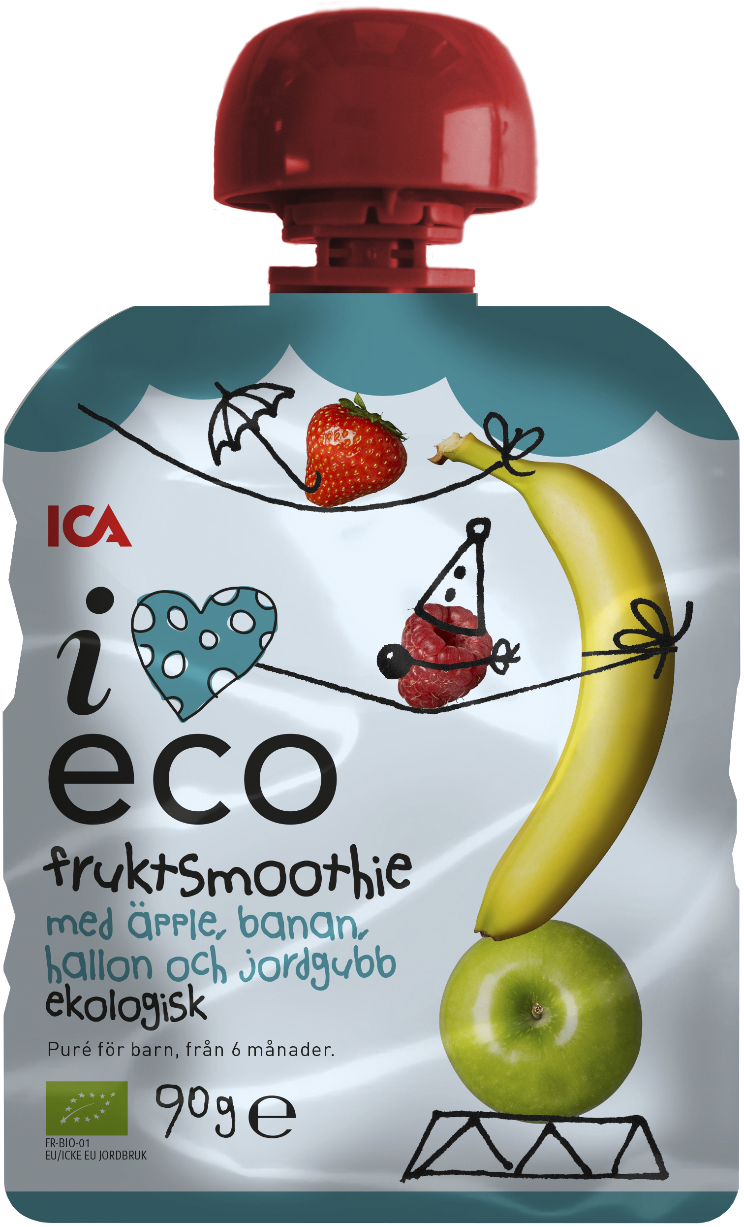 ICA I Love Eco Fruktsmoothie Äpple Banan Hallon Jordgubb 90 g