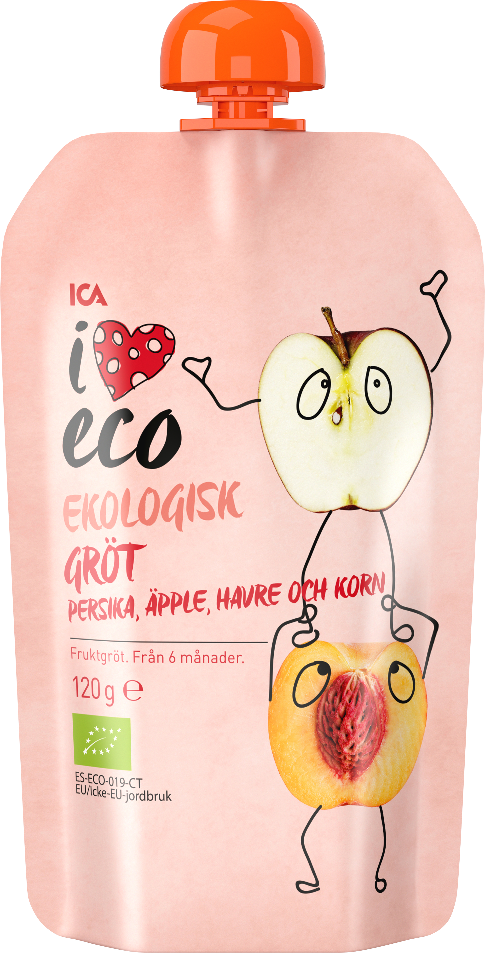 ICA I Love Eco Fruktgröt Persika Äpple HAVRE & Korn 120 g