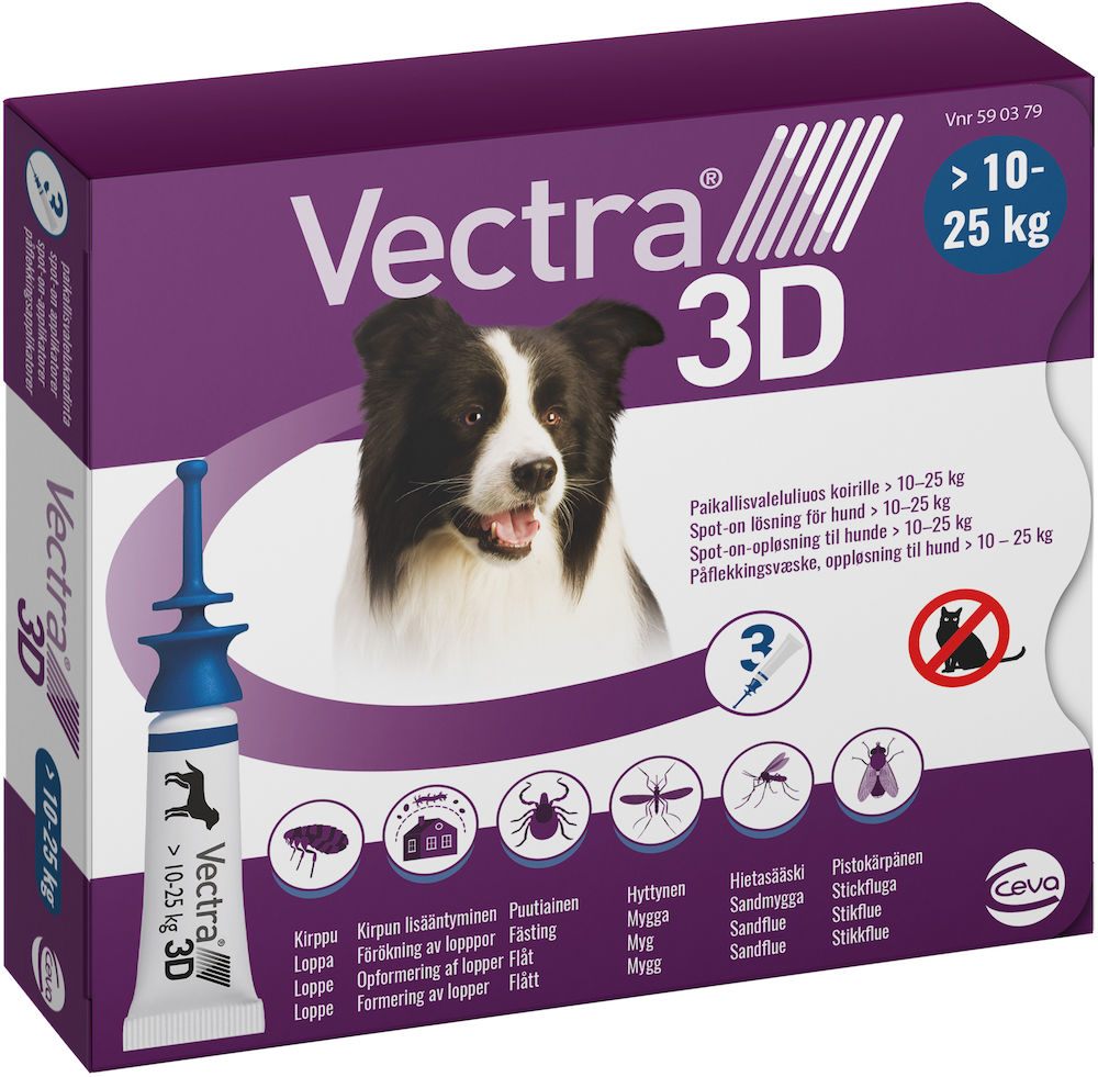 Vectra 3D för hund 10-25 kg Spot-on lösning Pipett, 3st (3x3,6ml)