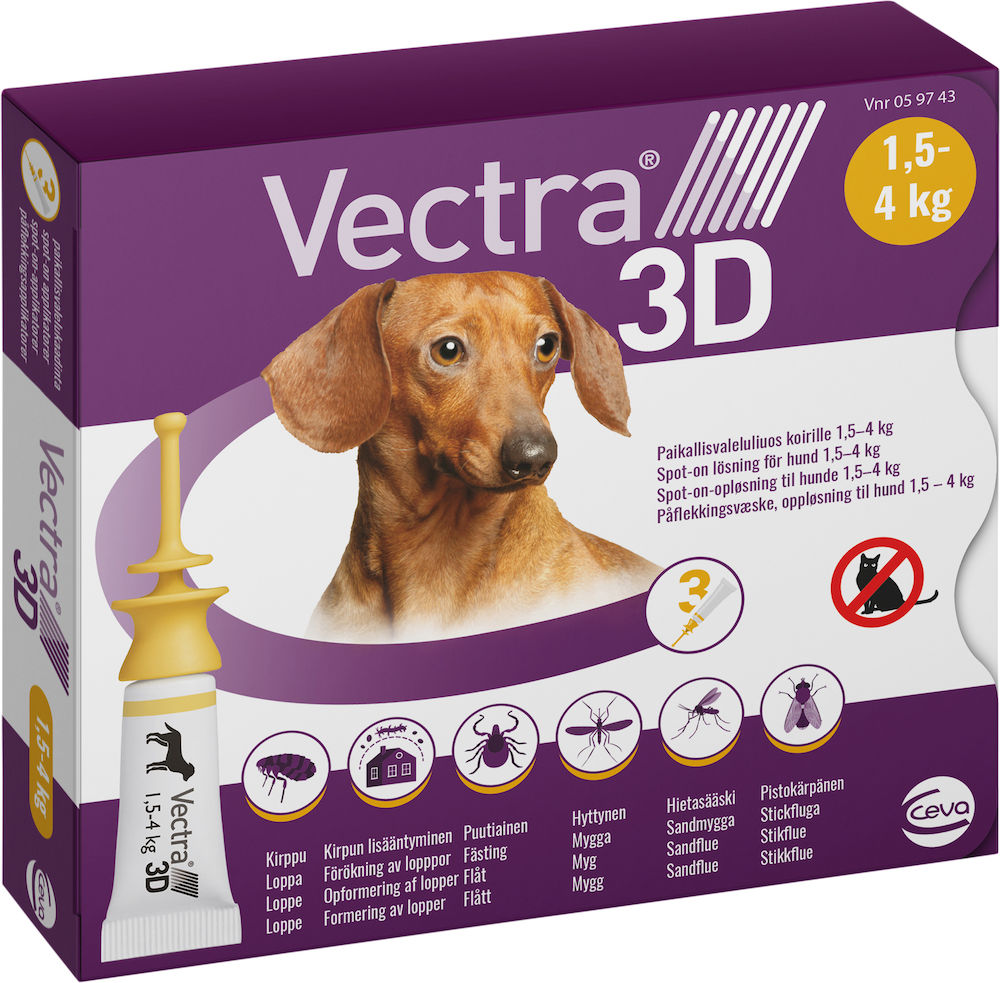 Vectra 3D för hund 1,5-4 kg Spot-on lösning Pipett, 3st (3x0,8ml)
