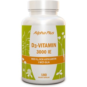 Alpha Plus D3-Vitamin 3000 IE med K2 180 kapslar