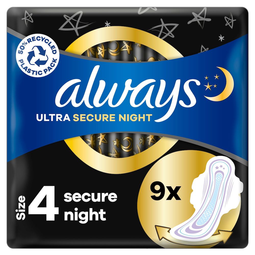 Always Ultra Secure Night Stl 4 Bindor Med Vingar 9 st
