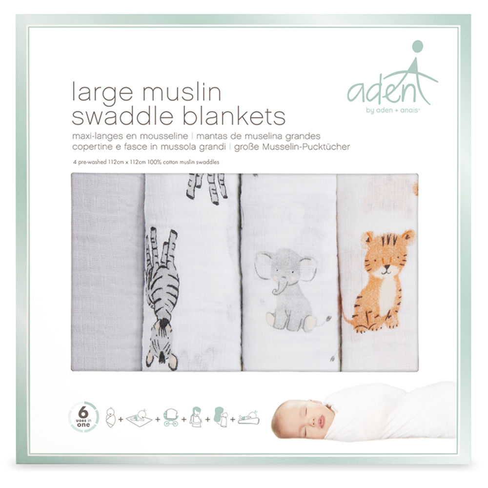 Aden+Anais Muslinfilt 112 x 112 cm Safari Babes 4-pack