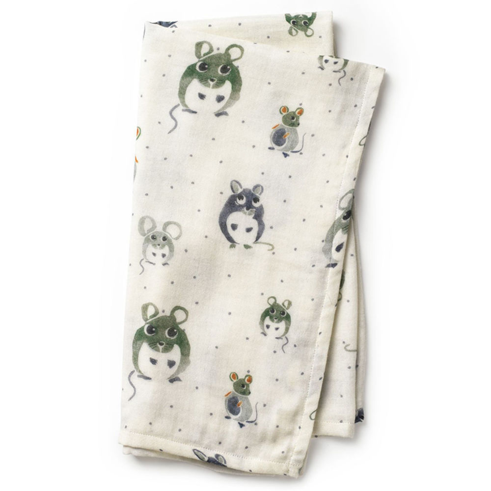 Elodie Bamboo Muslin Blanket Forest Mouse