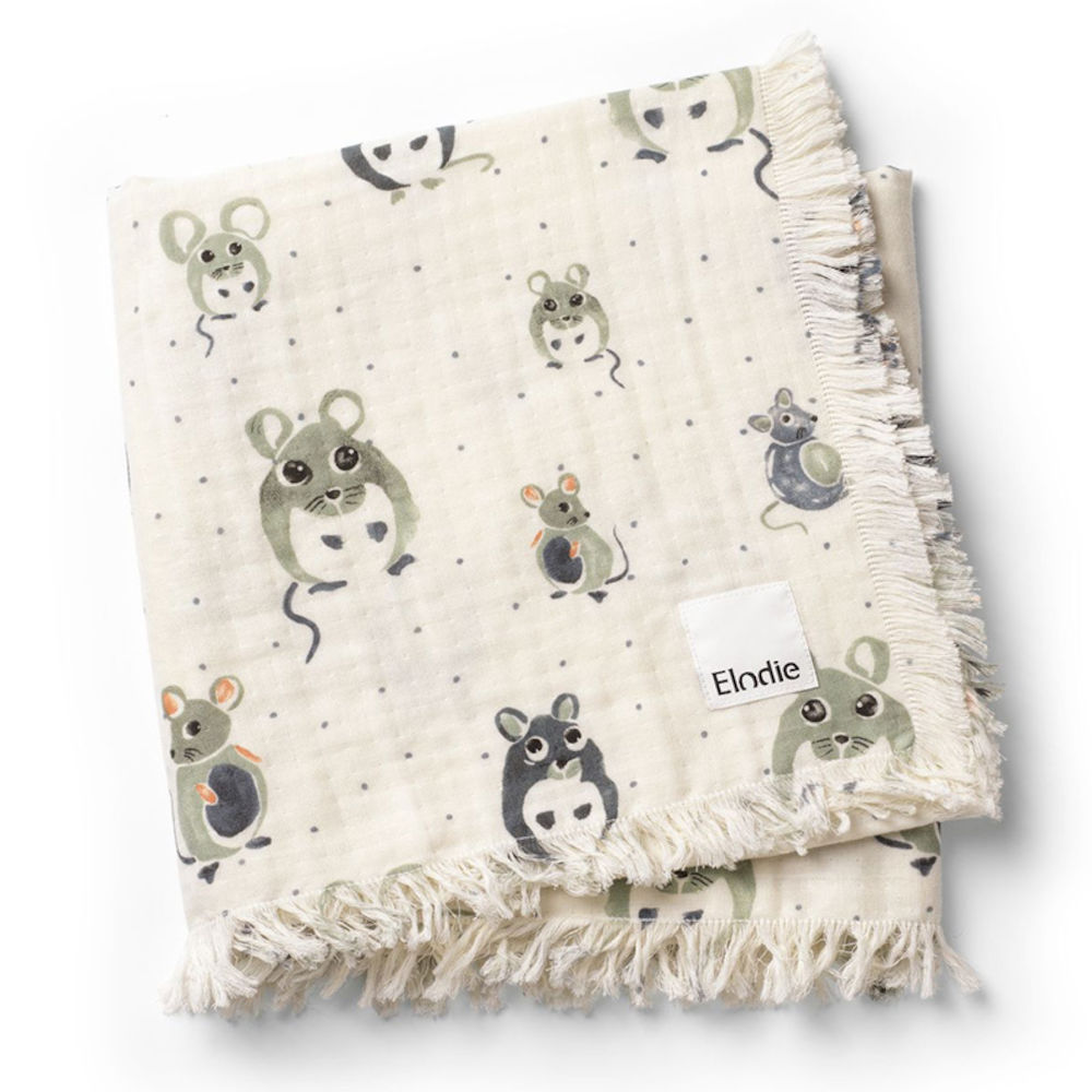 Elodie Bamboo Muslin Blanket Forest Mouse