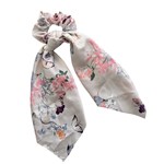 Add A Little Something Bow Scrunchie Long Floral Pattern White/ Pink