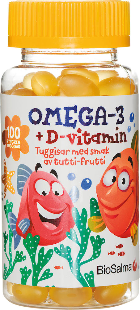 BioSalma Omega-3 + D-vitamin tuggisar barn 100 st