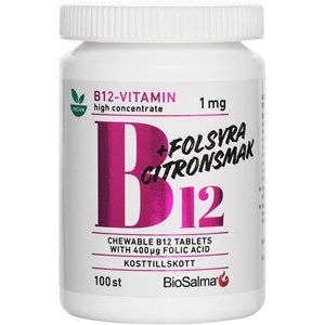 BioSalma B12-vitamin 1 mg + Folsyra 100 st tuggtabletter