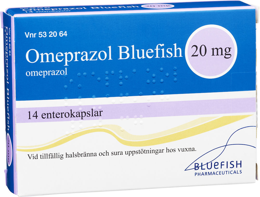 Bluefish Omeprazol Enterokapsel, hård 20mg Blister, 14kapslar
