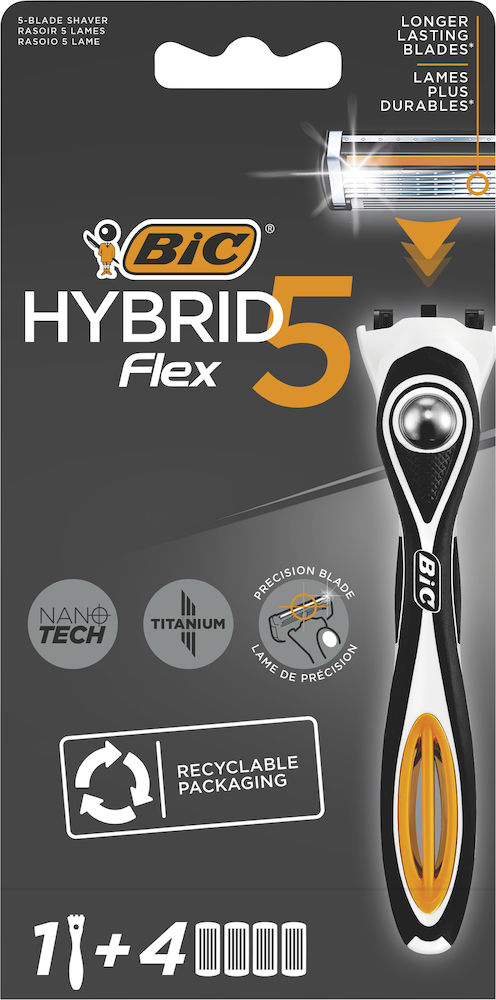BIC Hybrid 5 Flex Rakhyvel för Män med Nano-Tech Blad 1+4