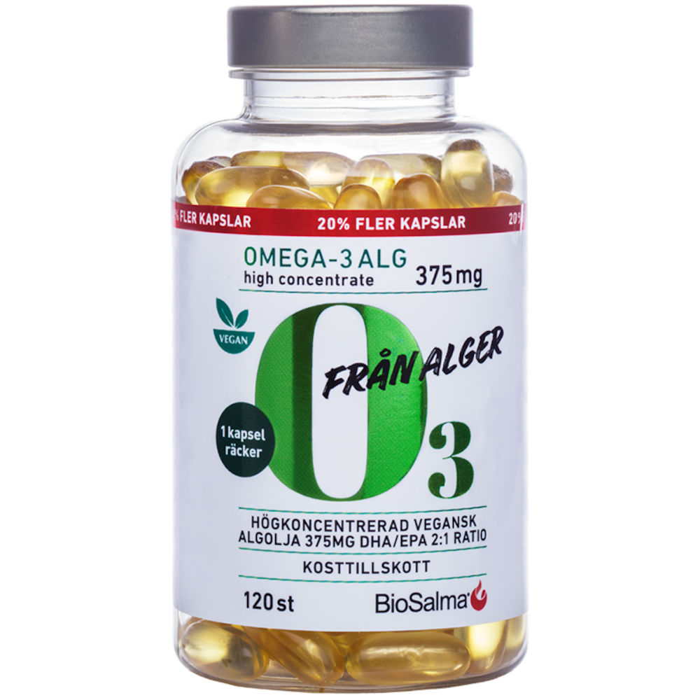 BioSalma Omega-3 av Alg 375 mg DHA/EPA 120 kapslar