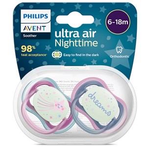 Philips Avent Ultra Air Nattnapp 6-18 månader blå/lila 2-pack