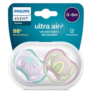 Philips Avent Ultra Air Napp 0-6 månader Ljusblå/grön/lila 2-pack