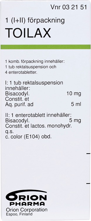 Toilax enterotablett och rektalsuspension 5 mg + 10 mg/5 ml