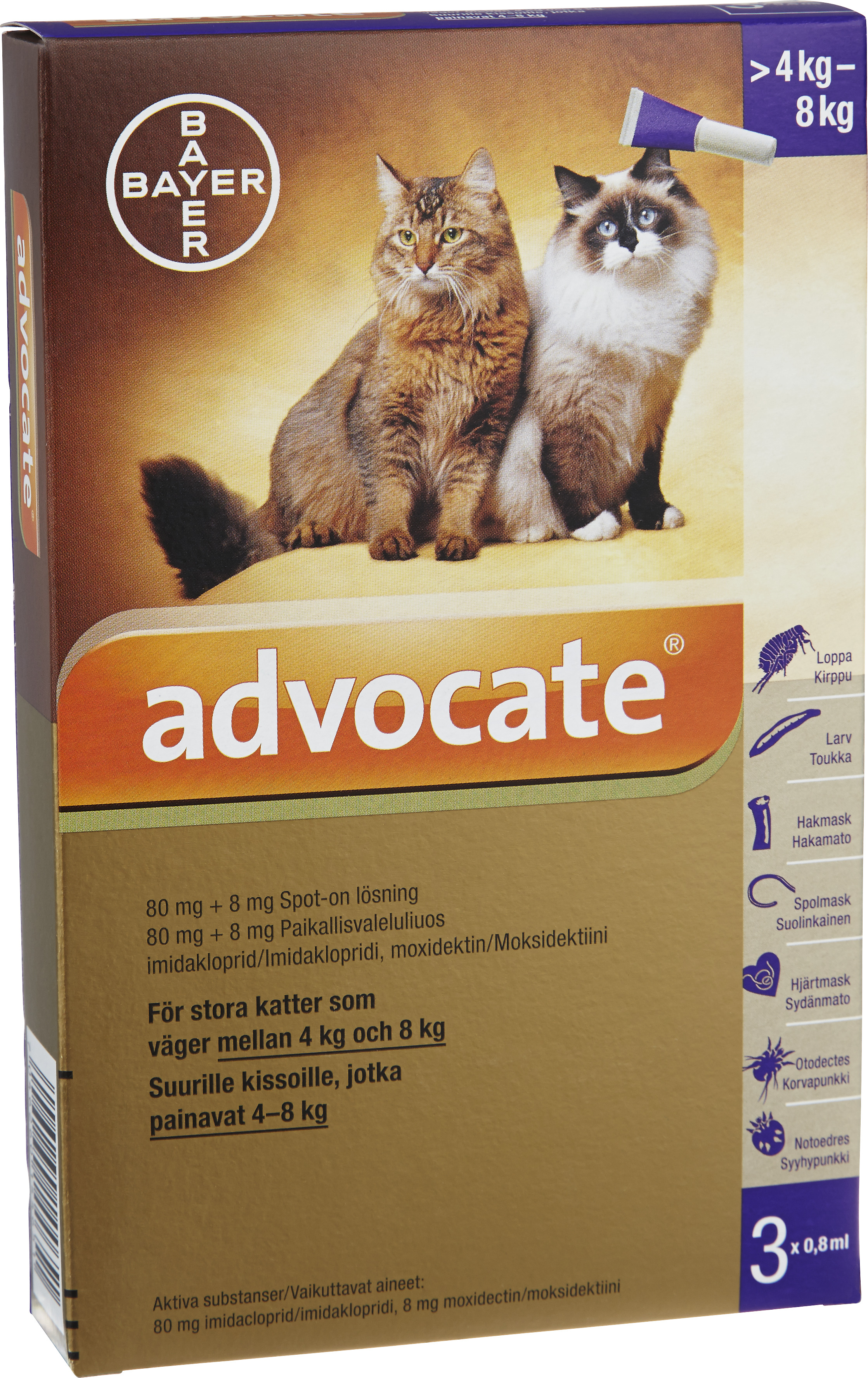 Advocate® för stora katter lösning 80mg/8mg 3st (0,8ml) - Apotek