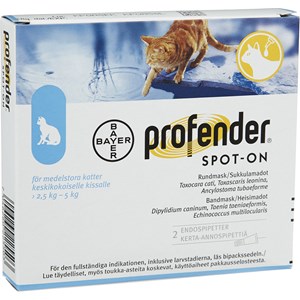 Profender Spot-on, lösning i endosbehållare 15mg/60mg Pipetter i blisterförpackning, 2st (2x0,70ml)
