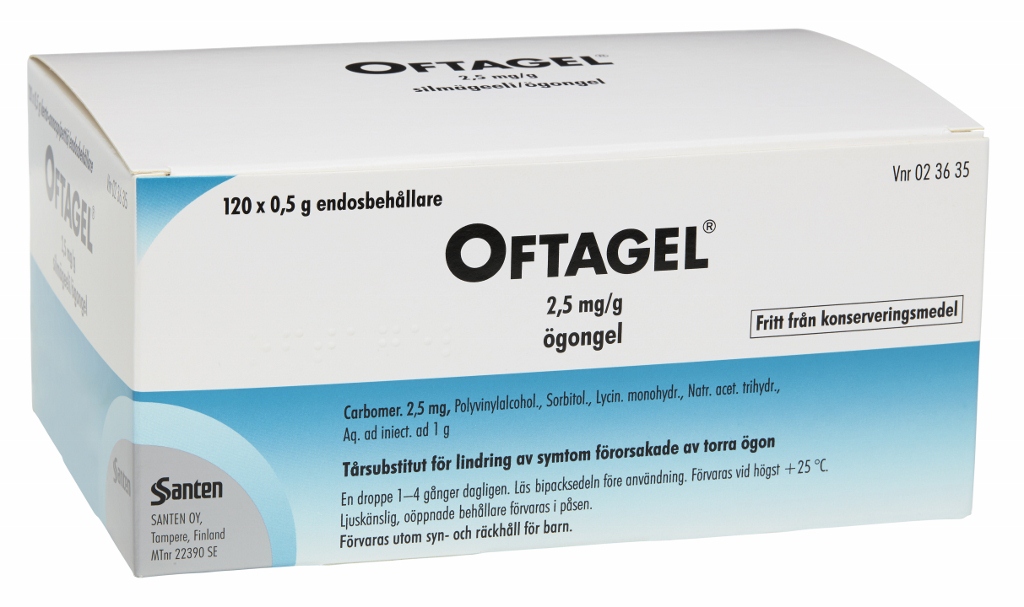 Oftagel ögongel i endosbehållare 2,5 mg/g 120 st