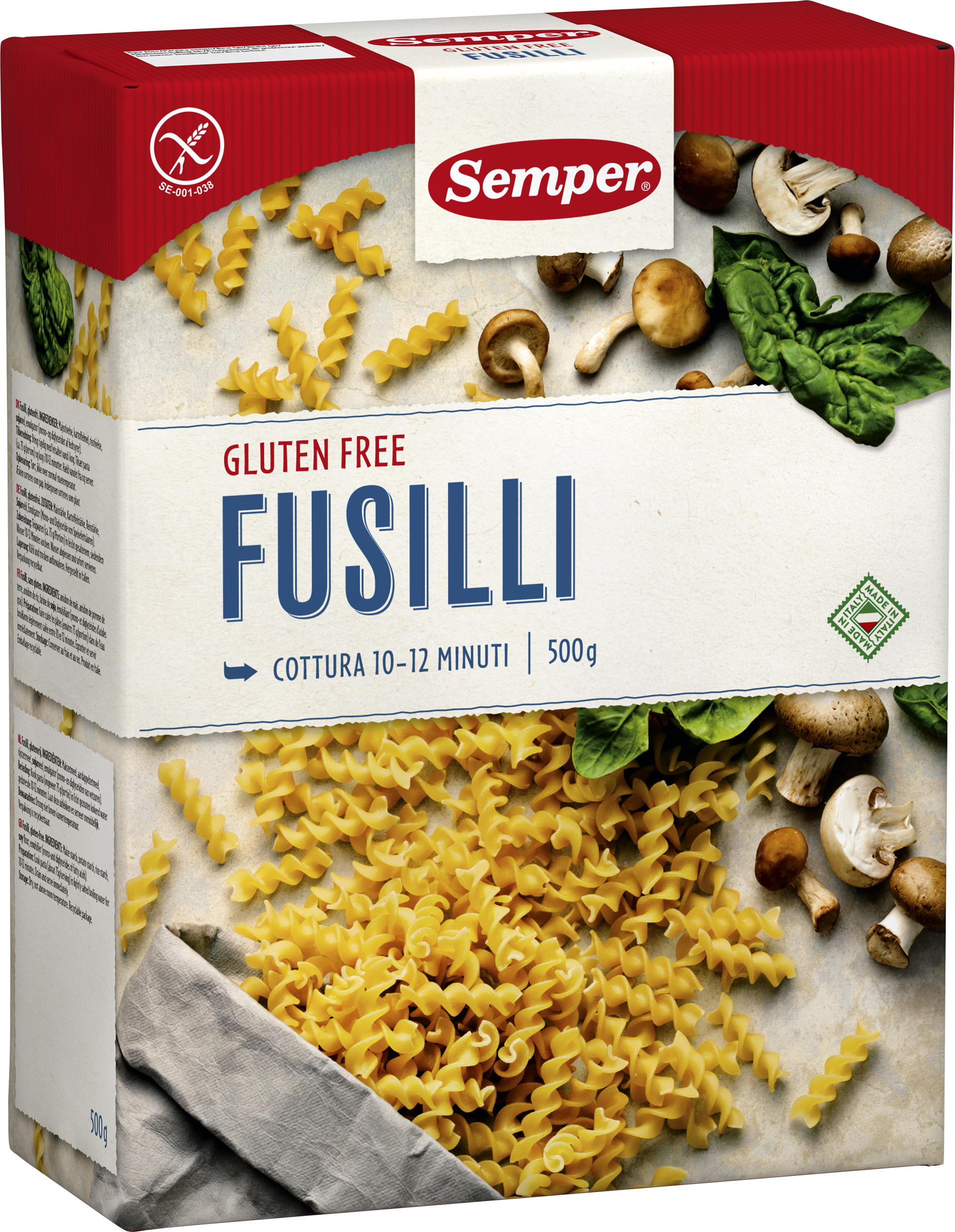 Semper Pasta naturligt fri från gluten fusilli (spiraler) 500gram