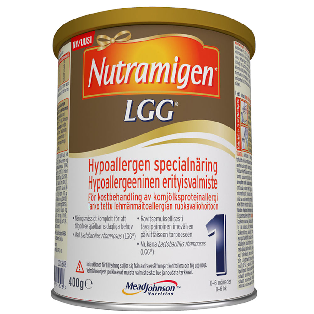 Nutramigen 1 LGG För kostbehandling av barn med komjölksproteinallergi / sojaproteinallergi / laktosintolerans Burk 400gram