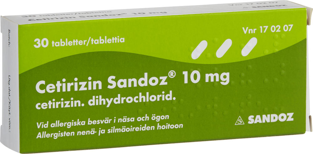 Cetirizin Sandoz Filmdragerad tablett 10mg Blister, 30tabletter