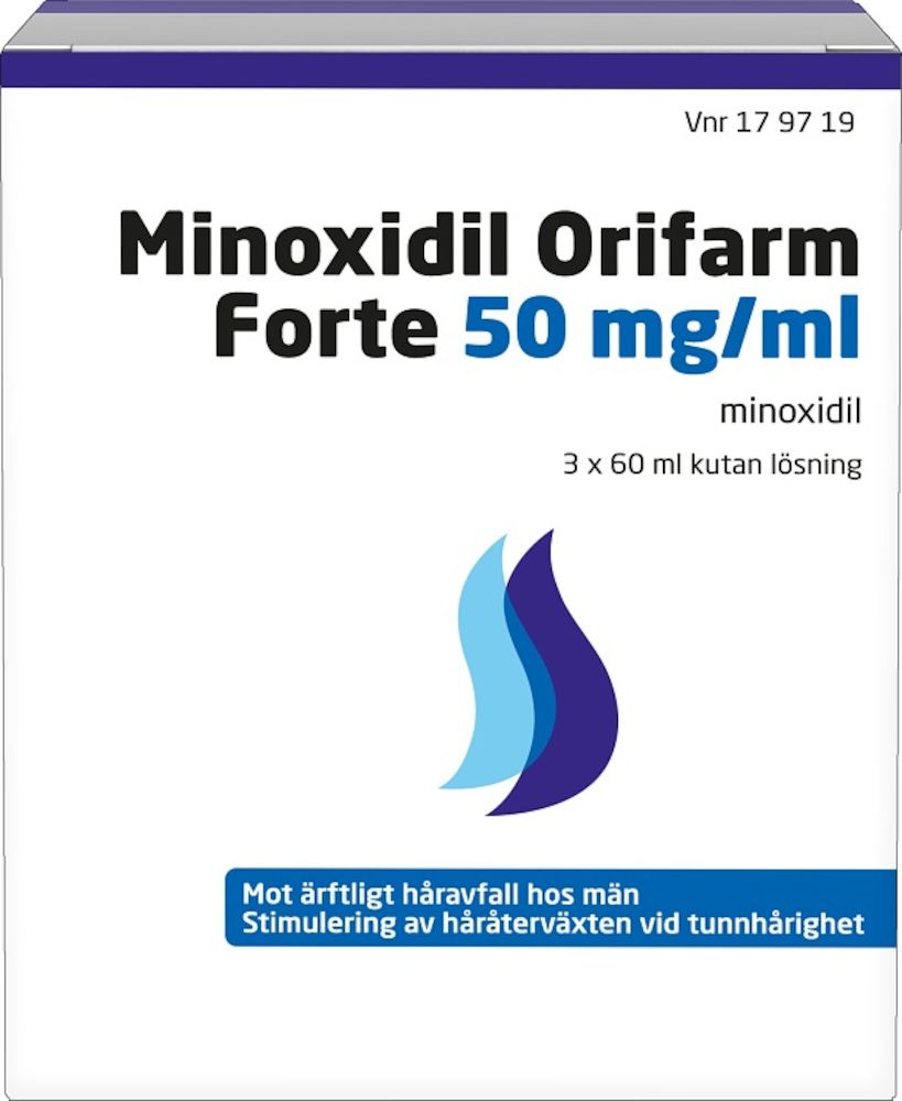Minoxidil Orifarm Forte Kutan lösning 50mg/ml Plastflaska, 3x60ml