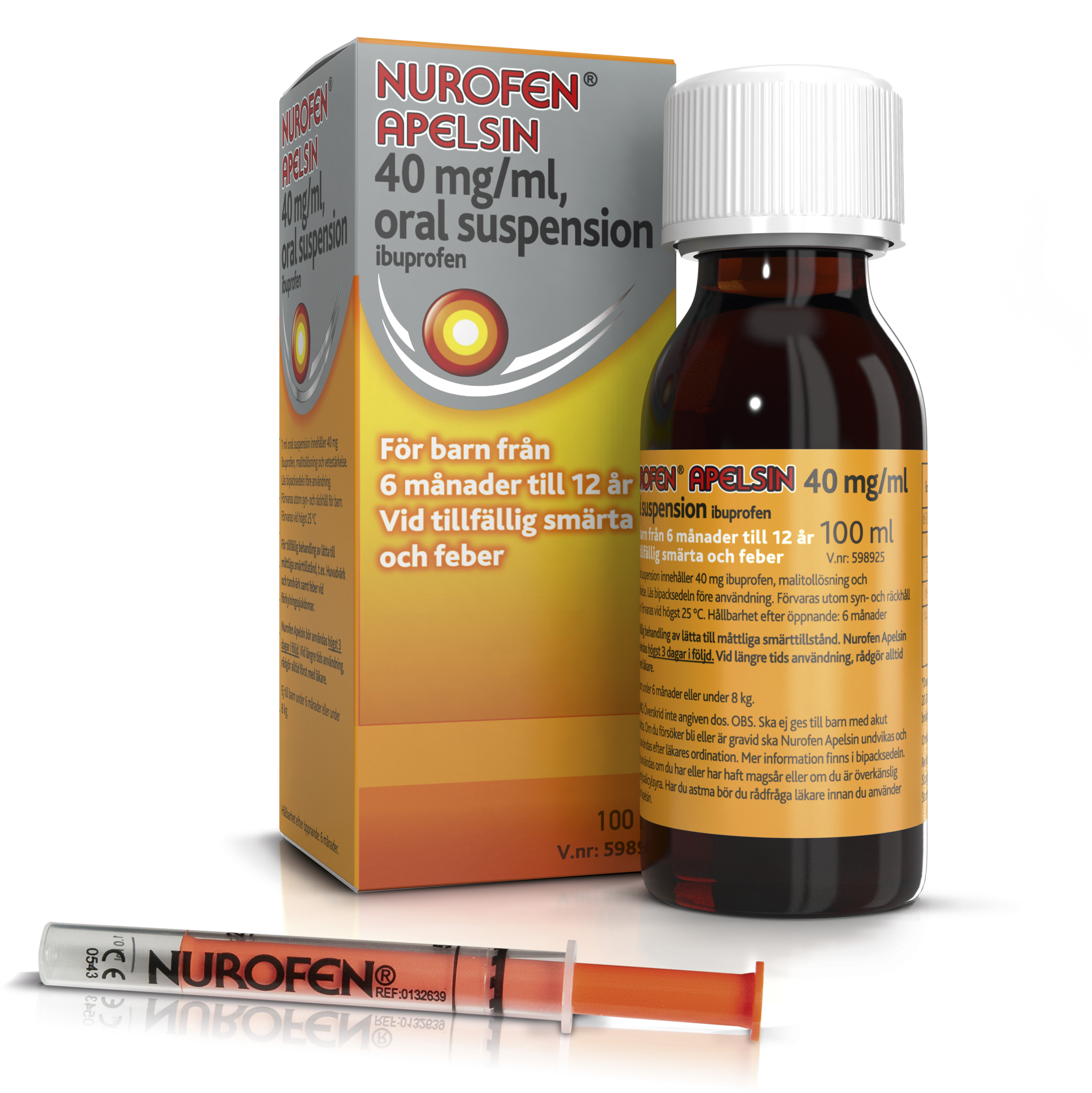 Nurofen Apelsin Oral suspension 40mg/ml Plastflaska, 100ml med doseringsspruta