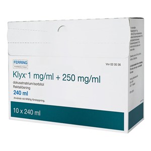 Klyx rektallösning 1 mg/ml + 250 mg/ml 10 x 240 ml