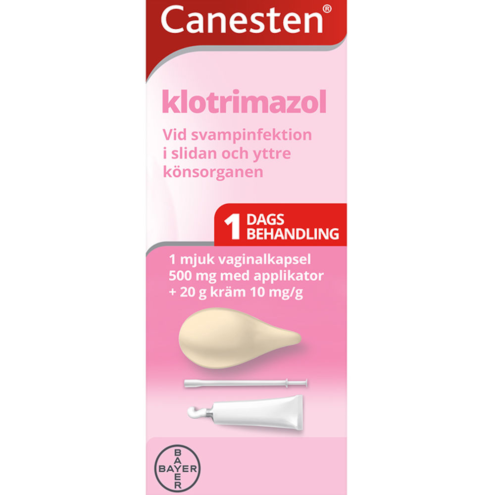 Canesten vaginalkapsel 500 mg 1 st + vaginalkräm 1% 20 g