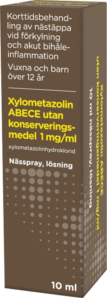 Xylometazolin ABECE utan konserveringsmedel Nässpray, lösning 1mg/ml Plastflaska med dospump, 10ml